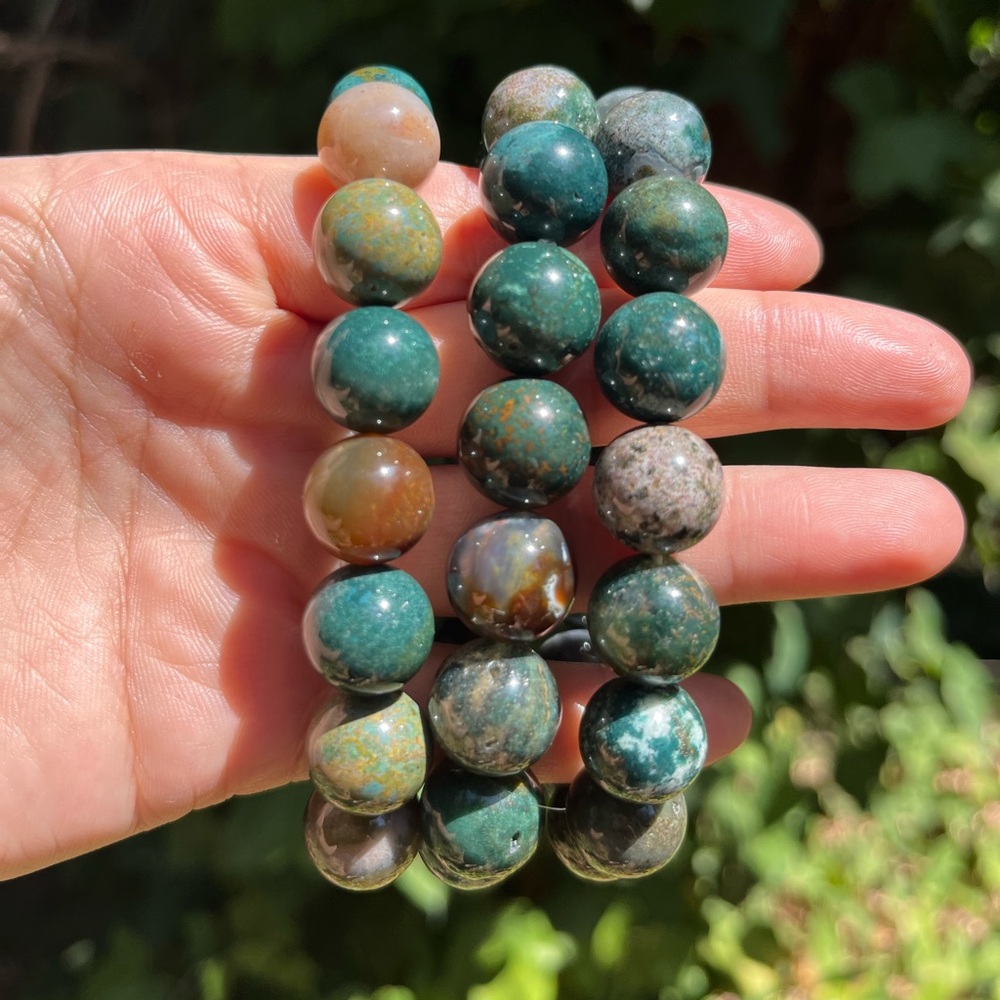 13.5mm stretchable rainbow‎ moss agate bracelet chunky